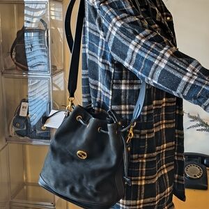 RARE Gucci Large Black Nubuck + Leather Drawstring Bucket Bag With COA- 1990s